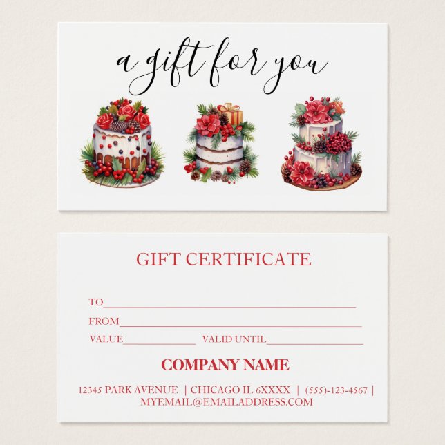 Certificat cadeau simple moderne Boulangerie gâtea (Devant & derrière)