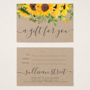Certificat cadeau Sunflower Kraft pour petites ent