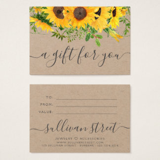 Certificat cadeau Sunflower Kraft pour petites ent