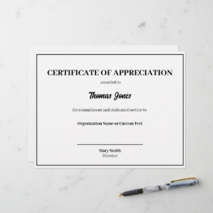 Certificat d'appréciation Modèle de texte