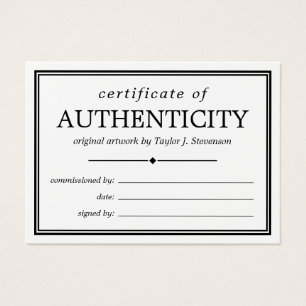 Certificat d'authenticité noir blanc