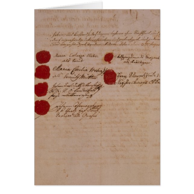 Certificat de mariage de Wolfgang, de Mozart et de (Devant)