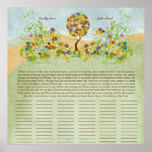 Certificat de Mariage Quaker Impression d'Arbre Fl