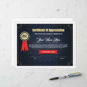 Certificat De Modèle D'Appréciation
