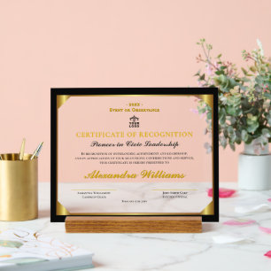 Certificat de prix d'or du patrimoine de leadershi