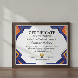Certificat de Reconnaissance Bleu Or Professionnel