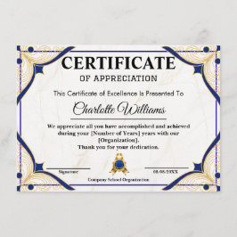 Certificat de reconnaissance de l'employé bleu or