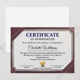 Certificat de Reconnaissance Professionnel Élégant
