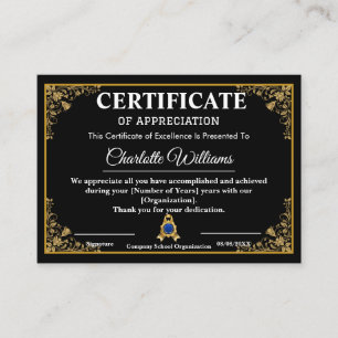 Certificat de Remerciement Luxe Noir et Or