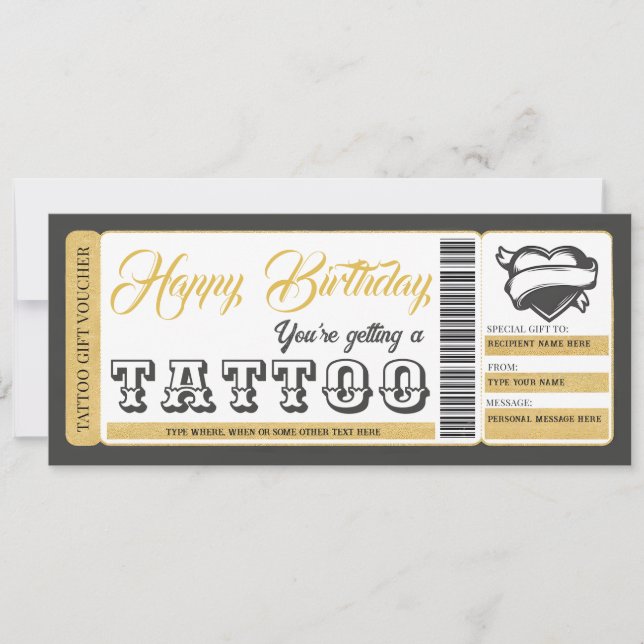 Certificat de tatouage Billet de carte cadeau d'an (Devant)