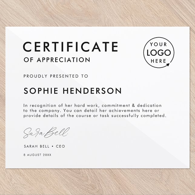 Certificat | Modèle du prix du logo d'entreprise m (Versatile award certificate template with your company logo for team recognition & appreciation!)
