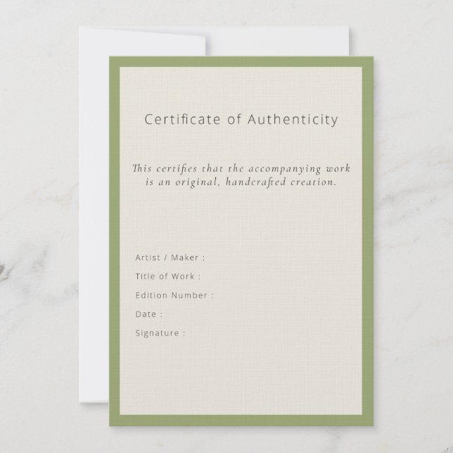 Certificate Of Authenticity Sage Border Large Card Dankeskarte (Vorderseite)