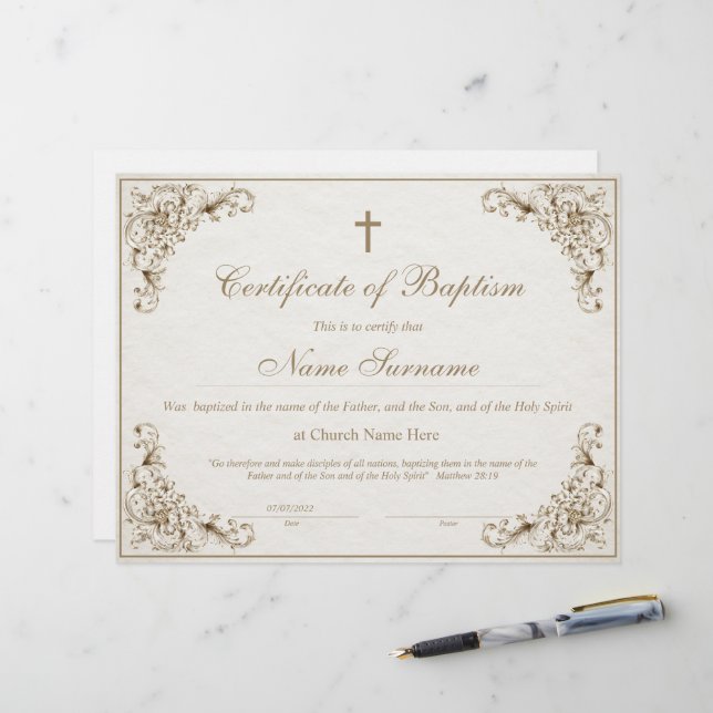 Certificate of Baptism, Baby Dedication (Vorderseite/Rückseite Beispiel)