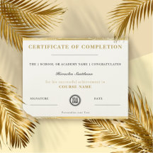 Certificate of Completion Gold Modern Elegant Chic