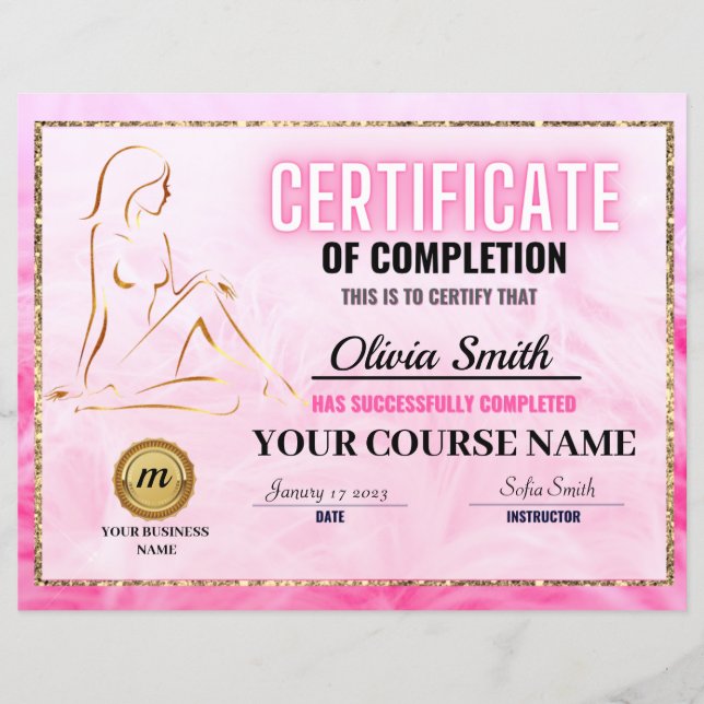 Certificate of Completion Template, Body Sculpting (Vorderseite)