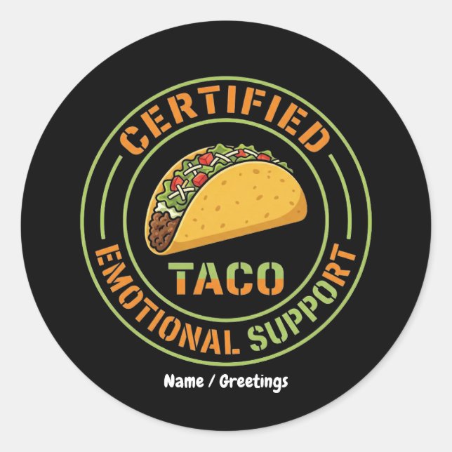 Certified Emotional Support Taco Funny Foodie  Runder Aufkleber (Vorderseite)