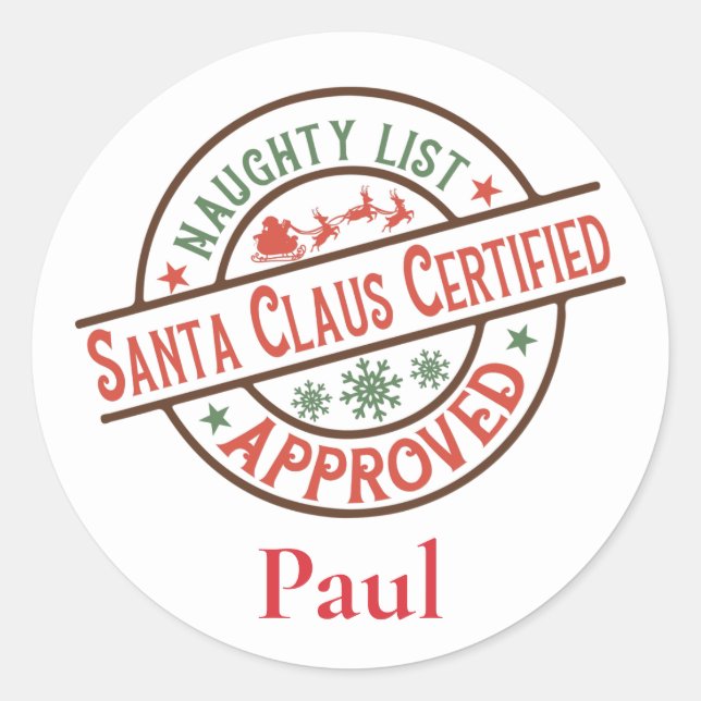 Certified Naughty List Weihnachten Runder Aufkleber (Vorderseite)