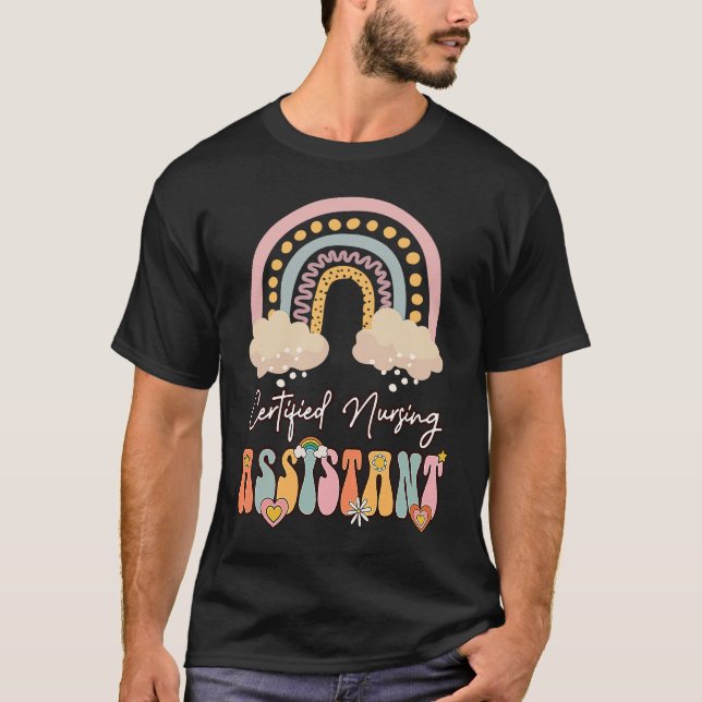 Certified Nursing Assistant CNA Groovy Retro Rainb T-Shirt (Vorderseite)