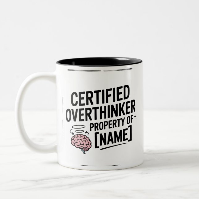 Certified Overthinker Funny Gift Mug Zweifarbige Tasse (Links)