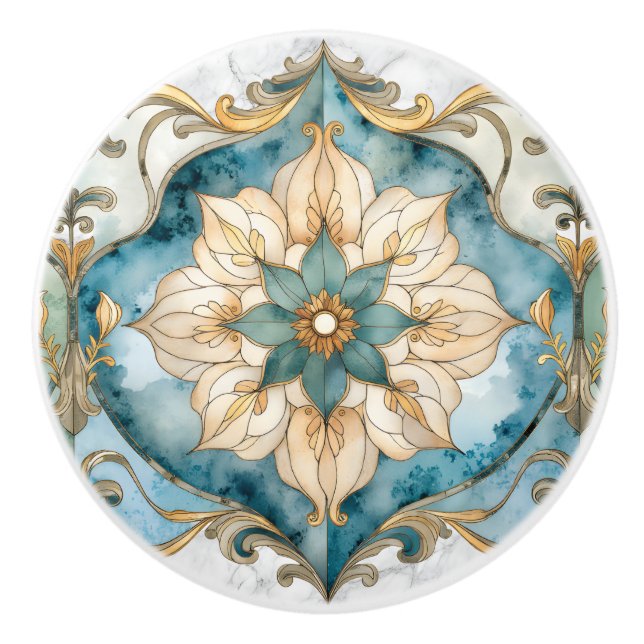 Cerulean Bloom-Teppich Keramikknauf (Vorderseite)