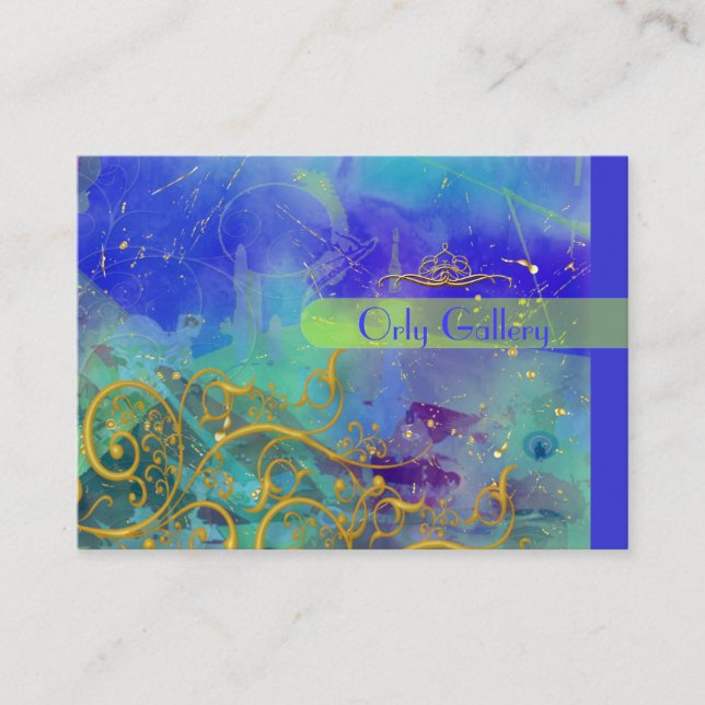 Cerulean Blue, Abstrakt /Imitats Gold Filigree Wir Visitenkarte (Vorderseite)
