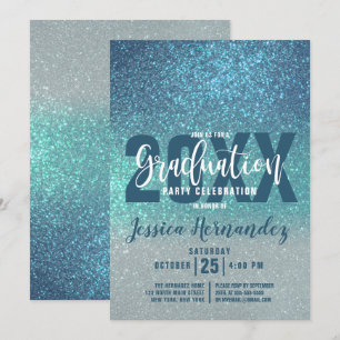 Cerulean Blue Aquamarin Triple Glitzer Ombre Absch Einladung