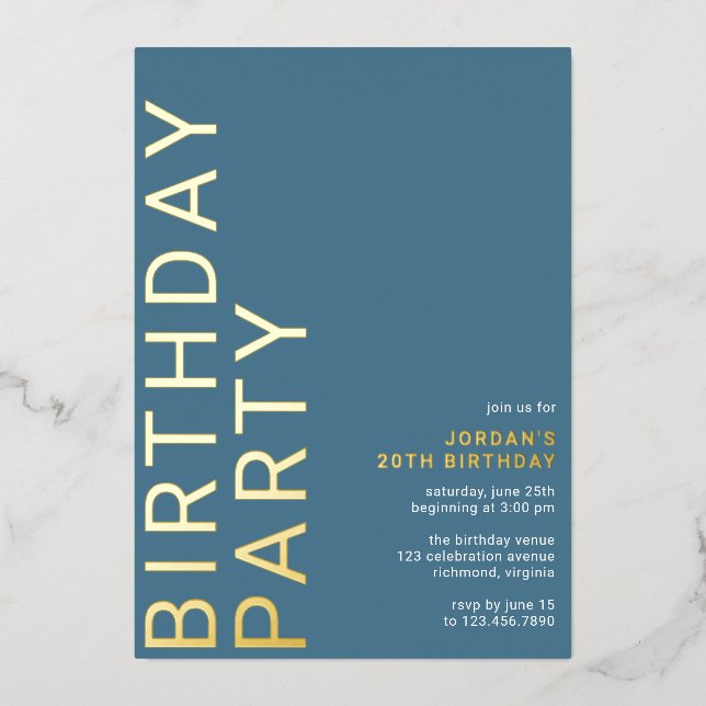 Cerulean Blue Azure | Moderne Typografie Geburtsta Folieneinladung (Vorderseite)