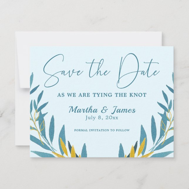 Cerulean Blue Blätter Hochzeiten speichern die Dat Save The Date (Vorderseite)