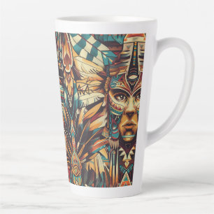 Cerulean Blue "Motif Mésoaméricain" Tall Latte Mug