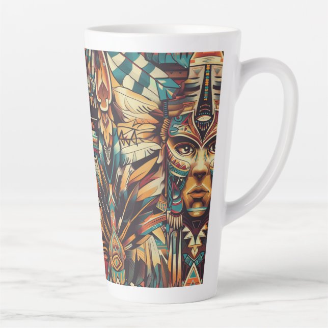 Cerulean Blue "Motif Mésoaméricain" Tall Latte Mug (Droite)