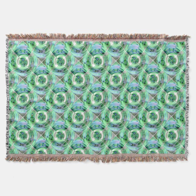 Cerulean Blue und Jade Abstrakt Collage Decke (Vorderseite)