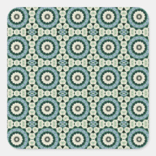 Cerulean Blue und Jungle Green Tiled Muster Quadratischer Aufkleber