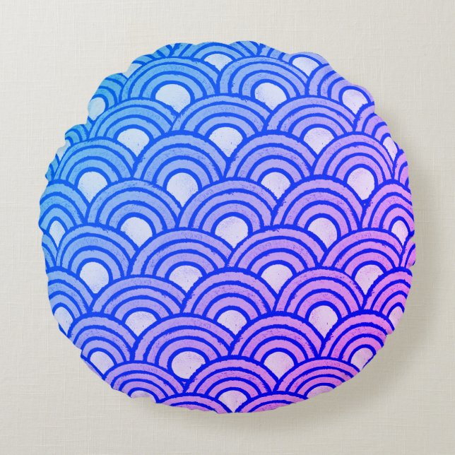 Cerulean Scales Gradient Round Kissen (Vorderseite)