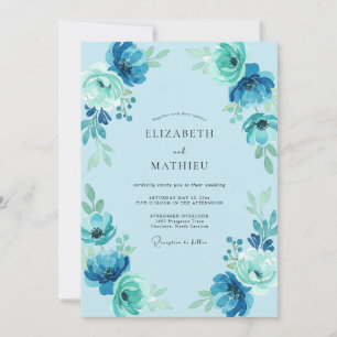 Cerulean Türkise Blütenhochzeit Einladung