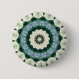 Ceruleanblaues und Sacramento-grünes Mandala Button