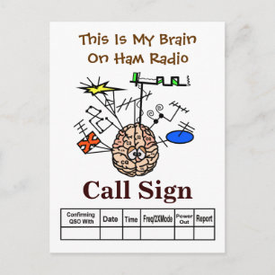 Cerveau amusant sur la carte QSL radio jambon