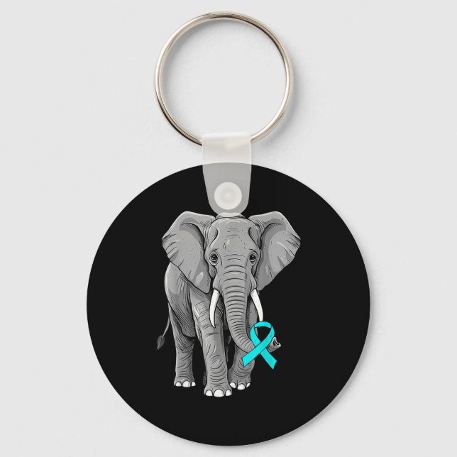 Cervical Cancer Awareness Elephant Ribbon Teal Men Schlüsselanhänger (Vorderseite)