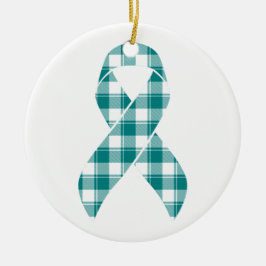 Cervical Cancer Awareness Plaid Teal Ribbon Keramik Ornament