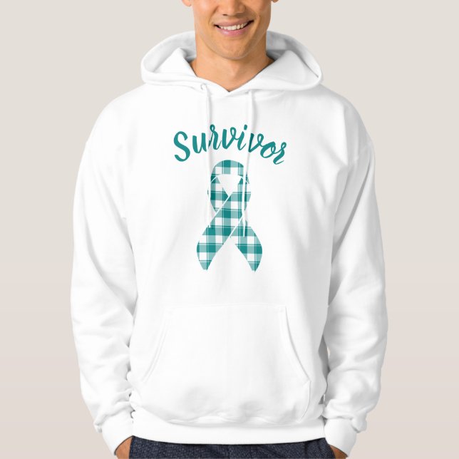 Cervical Cancer Awareness Plaid Teal Survivor Hoodie (Vorderseite)