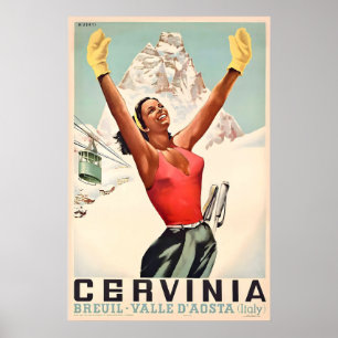 Cervinia Cervine Matterhorn Italien Skifahren Berg Poster