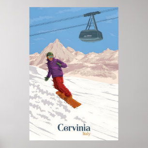 Cervinia Italie Affiche de voyage pour le snowboar