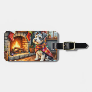 Cesky Terrier Kamin mit Weihnachtslichtern Gepäckanhänger