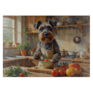 Cesky Terrier Kochen in der Küche Schneidebrett