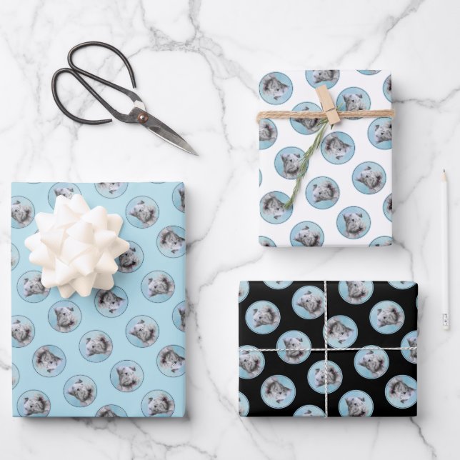 Cesky Terrier Malerei Niedlich Original Hunde Kuns Geschenkpapier Set (Vorderseite)