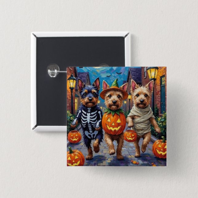 Cesky Terrier Trick-oder-Treating Halloween-Kostüm Button (Vorne & Hinten)