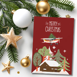 Cessna Airplane carries Christmas Tree Photo Funny Feiertagskarte