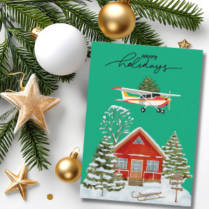 Cessna-Flugzeug trägt Weihnachtsbaum-Foto Lustig Feiertagskarte