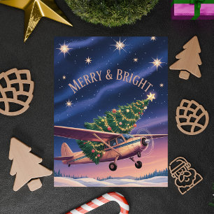 Cessna Flugzeug trägt Weihnachtsbaum Foto Lustig Postkarte
