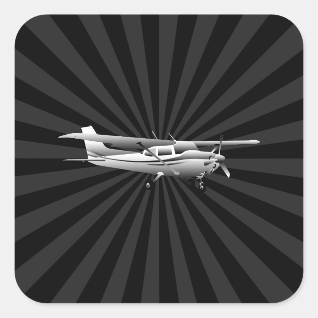 Cessna-Silhouette fliegend Sunburst Dekoration Quadratischer Aufkleber (Vorderseite)