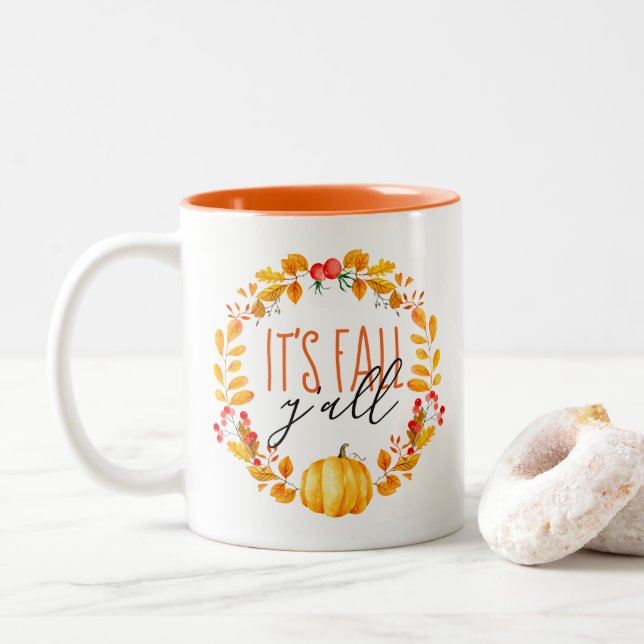 C'est Chute Y'all Citrouille Aquarelle café Mug (Avec donut)